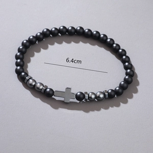 Cross bead bracelet with black matte stones and hematite beads for men and women