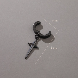 Black stainless steel punk cross star drop earring for men with dimensions 4.3cm length