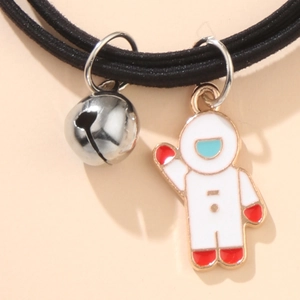 Astronaut magnetic charm couple bracelet with black elastic band and silver bell