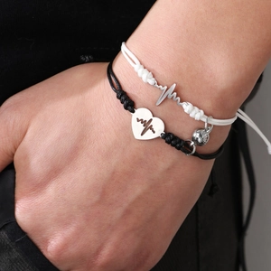 Bracelets de couple magnétiques avec cœur et battement de cœur, cordes tressées