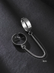 Detail showing dual ring set with dimensions 1.7cm diameter and 8cm chain length