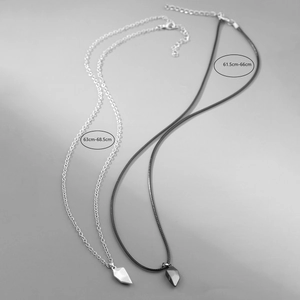 Magnetic heart couple necklaces set with silver chain and black cord for men and women