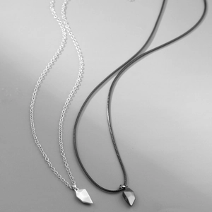 Magnetic heart pendant necklaces for couples with silver chain and black leather cord