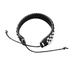 Bracelet tressé minimaliste en cuir noir et blanc avec cordon de serrage réglable