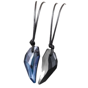 Wolf tooth crystal pendant necklaces for couples with adjustable black woven ropes