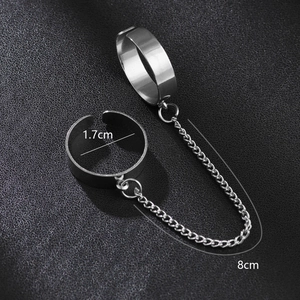 Punk style cross chain ring set in silver stainless steel with 8cm connector chain
