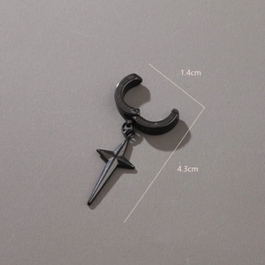 Black stainless steel cross star dangle earring for men with 4.3cm punk style tassel