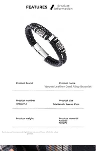 Détails du bracelet viking double couche en cuir PU tressé noir et blanc pour hommes