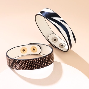 Fashion leather leopard print and zebra pattern couple bracelets with metal snap buttons
