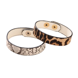 Fashion leather bracelet set featuring leopard and snakeskin patterns with metal snap button