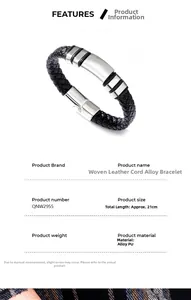 Detailed macro view of black braided PU leather bracelet with silver magnetic alloy clasp