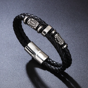 Bracelet en Cuir Tressé Viking Vintage Pour Hommes Double Couche Alliage de Zinc Fermoir Magnétique Punk Bijoux Mode Cadeau