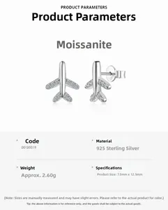 Macro detail of S925 sterling silver airplane studs featuring moissanite pavé wings