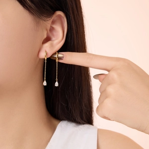 Elegant S925 sterling silver gold teardrop tassel earrings for women with CZ stone