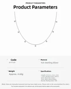 Technical specifications of S925 sterling silver necklace with flower charms and weights