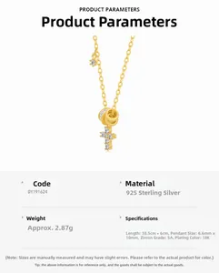 Spécifications détaillées du collier croix en argent S925 avec zircons 5A