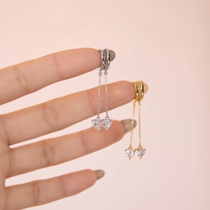 S925 sterling silver heart drop earrings in gold and silver finish with zircon stones
