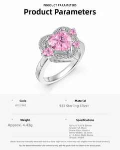 Details des S925 Silberrings mit einem pinkfarbenen 5A Zirkonia in Herzform