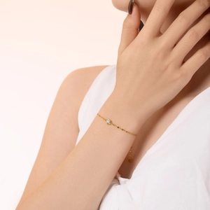 Minimalist S925 sterling silver gold bracelet with a single round sparkling zircon stone