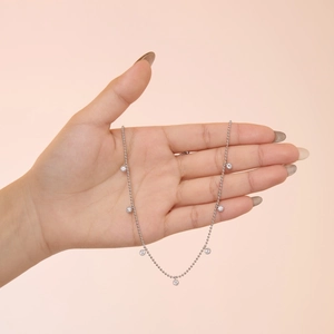 Minimalist S925 sterling silver bead chain necklace with seven clear round pendants
