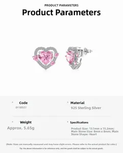Makro-Detail von S925 Sterling Silber Herzohrringen mit rosa Zirkonia und Halo-Fassung