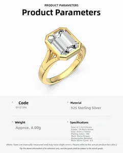 Macro shot of 925 sterling silver ring with 4.0ct emerald cut zircon and 18K gold plating