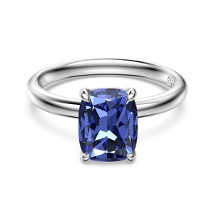 S925 sterling silver ring featuring a large rectangular cushion-cut deep blue gemstone