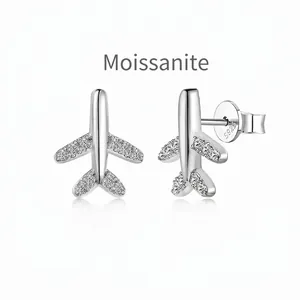 925 Sterling Silver Moissanite Airplane Stud Earrings For Women Exquisite Aviation Dainty Minimalist Fashion Ear Jewelry