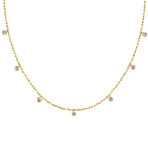 Élégant collier à fleurs en or avec sept pendentifs en zircone sur une fine chaîne billes