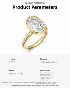 Detailed view of the S925 sterling silver ring showing the 4.5ct oval-cut cubic zirconia