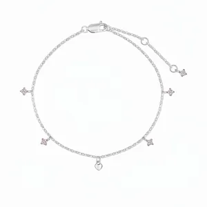 Bracelet Pendentif Cœur en Argent Sterling S925 Pour Femmes Avec Zirconia Rose Exquis Doux Délicat Bracelet Chaîne Réglable Bijoux Cadeau