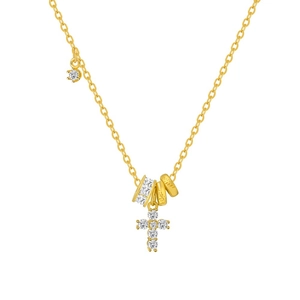 Collier avec pendentif croix en argent S925 doré 18K et détails d'épis de blé en zircon