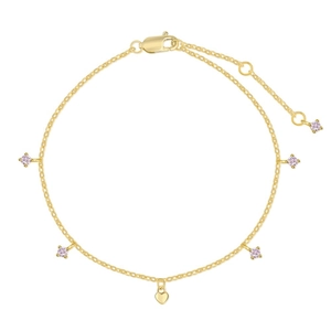 Bracelet S925 en argent sterling doré avec pierres roses et un pendentif délicat en cœur