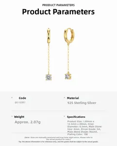 Detail of S925 sterling silver hoop earrings with 18K gold plating and 5A cubic zirconia