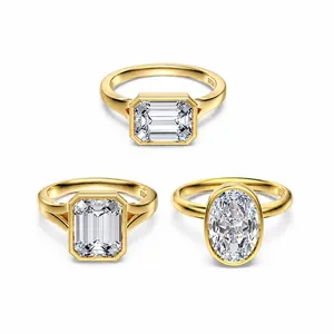 S925 Sterling Silver Ring For Women 18K Gold Plated Emerald Oval Cut Zirconia Bezel Set Elegant Minimalist Finger Ring Jewelry Gift