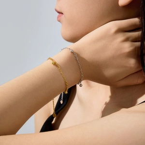 Minimalist S925 silver chain bracelet with small ball pendants in gold and silver finish