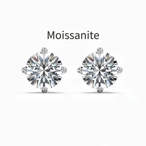 Moissanite Stud Earrings For Women 925 Sterling Silver D Color VVS1 Round Cut Sparkling Geometric Jewelry Gift For Wedding Party