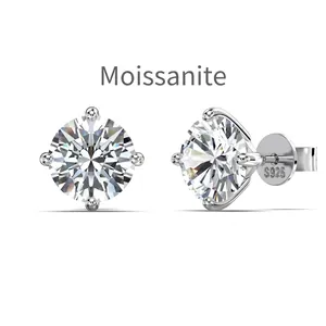 Sparkling S925 sterling silver Moissanite stud earrings with classic four-prong setting