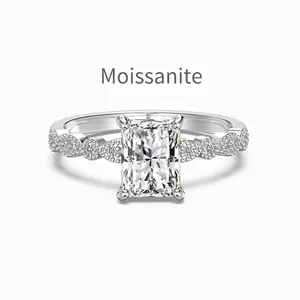 Bague en Argent Sterling S925 Moissanite pour Femme Taille Radiant Bague de Pierres Précieuses Couleur D Luxe Mariage Fiançailles Bijoux