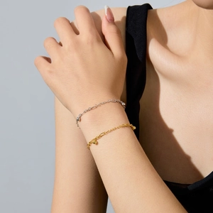 Minimalist S925 sterling silver beaded chain bracelet set in gold and silver finish