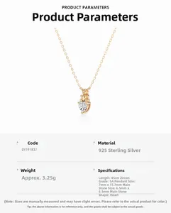 Spécifications du collier tulipe en argent 925 avec zircon cubique 5A en forme de cœur