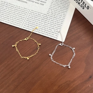 Minimalist S925 sterling silver chain bracelets with gold and silver polished beads
