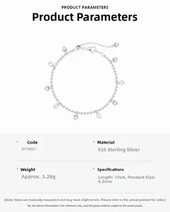 Détails pour bracelet cœur en argent 925 avec taille 19cm et poids 3.28g
