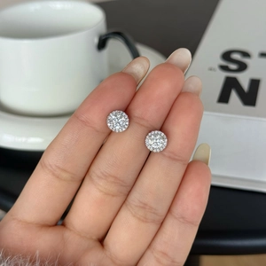 Elegant S925 sterling silver halo stud earrings with brilliant round Moissanite stones