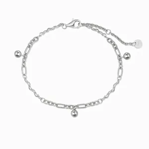 925 Sterling Silver Bead Charm Bracelet For Women Minimalist Spliced Chain Adjustable Gold Platinum Plated Fashion Jewelry
