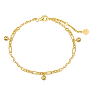 S925 sterling silver gold bracelet featuring mixed link chains and polished round beads