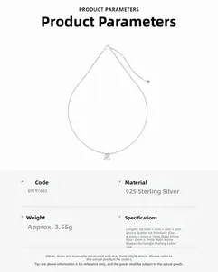 Detail specifications of S925 silver necklace with rectangle zircon and pearl pendant