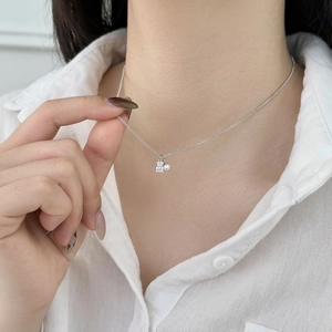 Elegant S925 sterling silver necklace featuring a rectangular zircon and a delicate pearl