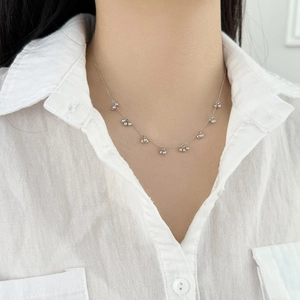 S925 sterling silver beaded necklace with round spheres on elegant minimalist chain
