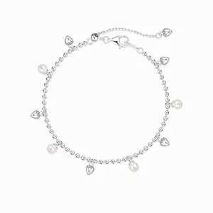Bracelet En Künstliche Perles Argent Sterling 925 Pour Femmes Avec Pendentifs Coeur Chaîne Perlée Bijou Mode Élégant Cadeau